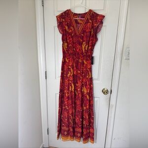 NWT Vince Camuto Women's Maxi Dress Size Medium Vibrant Colors Maroon Orange Red